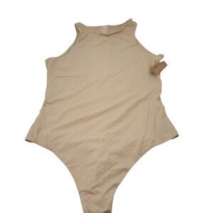 Skims Fits Everybody High Neck Bodysuit Women Size Large Mica Beige Thong New
